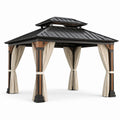 Gartenpavillon Aluminium Holzoptik 3x4m Beige Vorhänge
