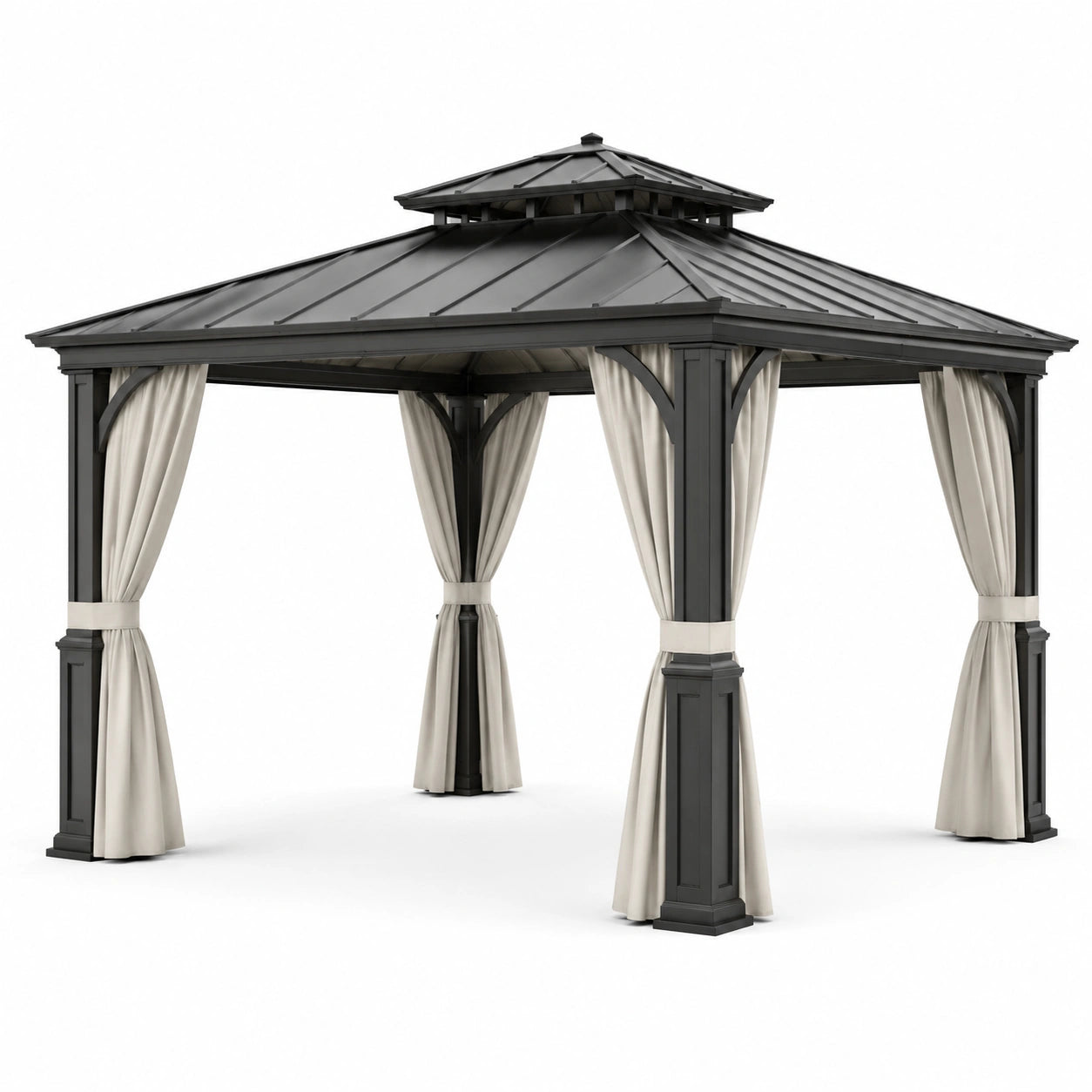 Metall Pavillon 3x3m in Grau mit Vorhängen aus Polyester