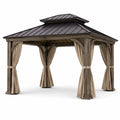 Holzpavillon mit Stahlblechdach und Polyester Vorhängen