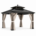Metall Pavillon mit Aluminiumdach und Polyester Vorhängen 3x4m Schwarz/Braun