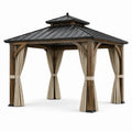 Pavillon aus Holz und Metall mit Polyester-Vorhängen, 300x400 cm, Braun und Beige