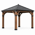 Holz Gartenpavillon mit Metalldach Braun/Schwarz