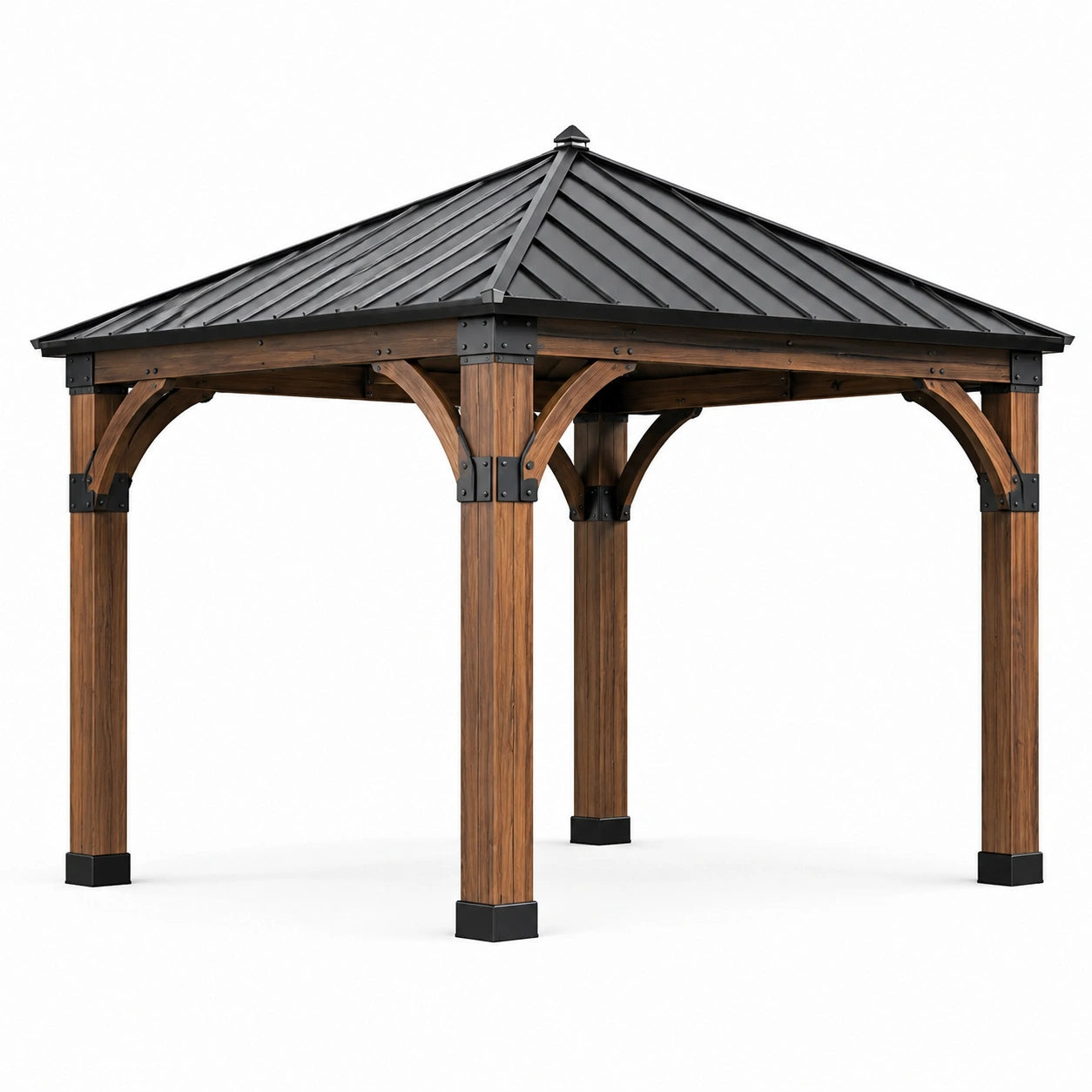 Holz Gartenpavillon mit Metalldach Braun/Schwarz