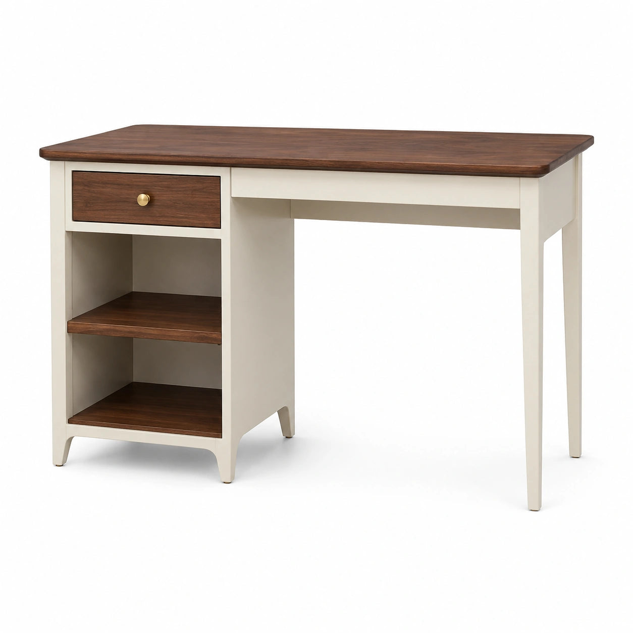 Schreibtisch aus Holz mit Schublade und Regalen Walnuss/Braun/Beige