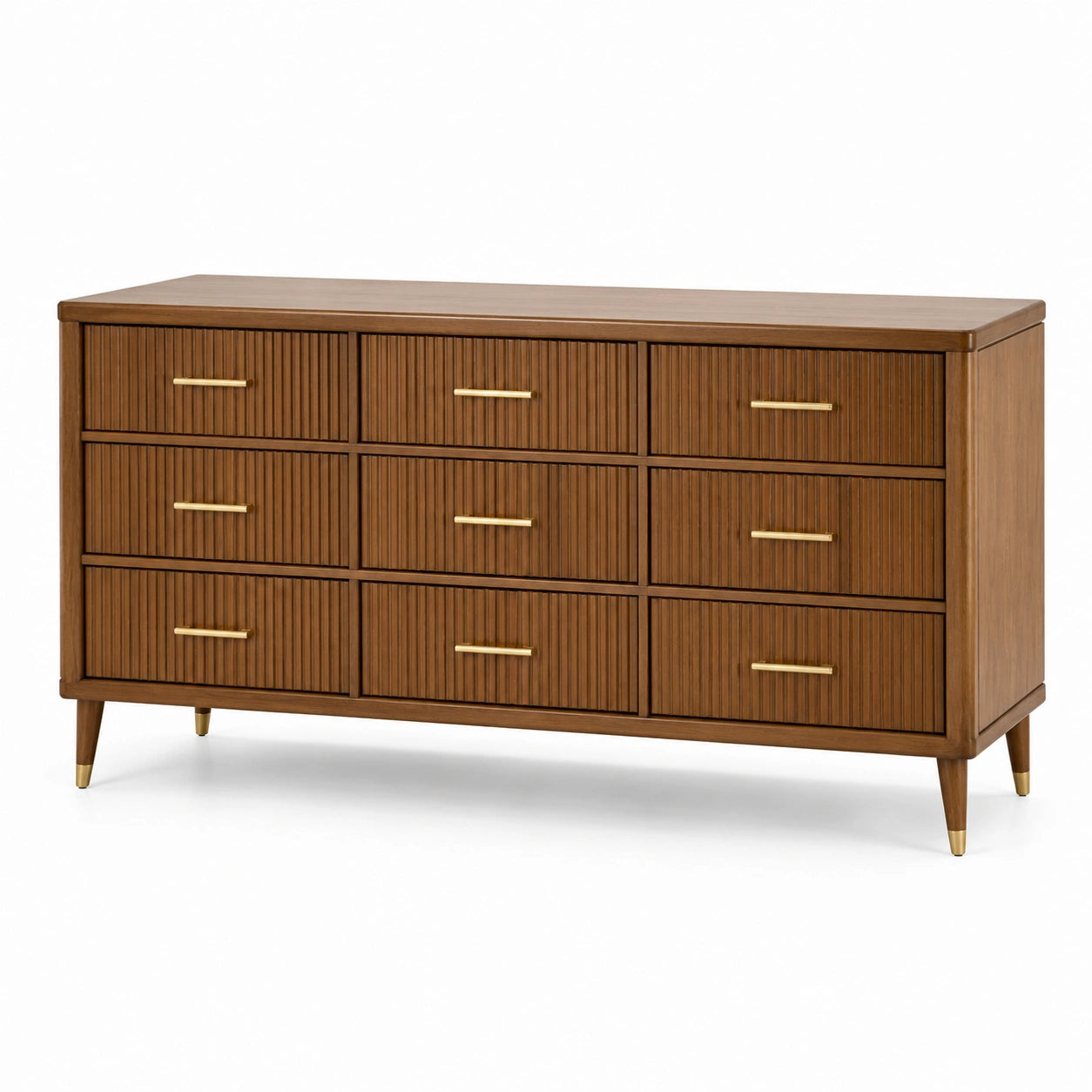 Holzschubladenschrank mit Messinggriffen, 9 Schubladen, Braun