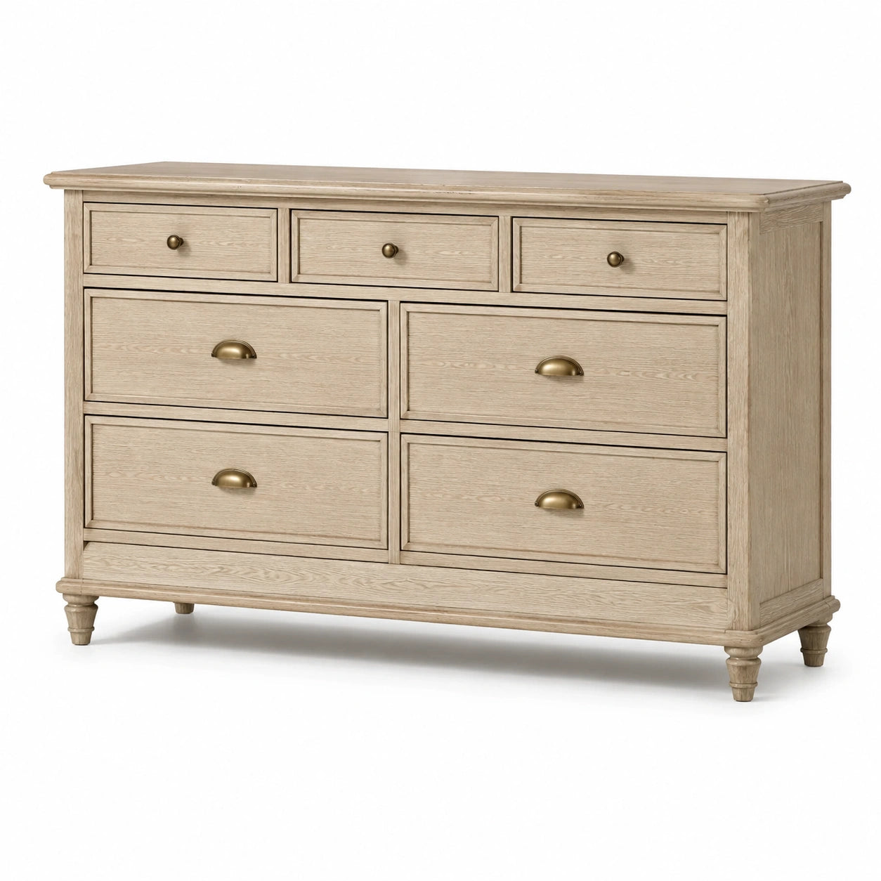 Kommode aus Eichenholz mit 7 Schubladen Beige 140cm
