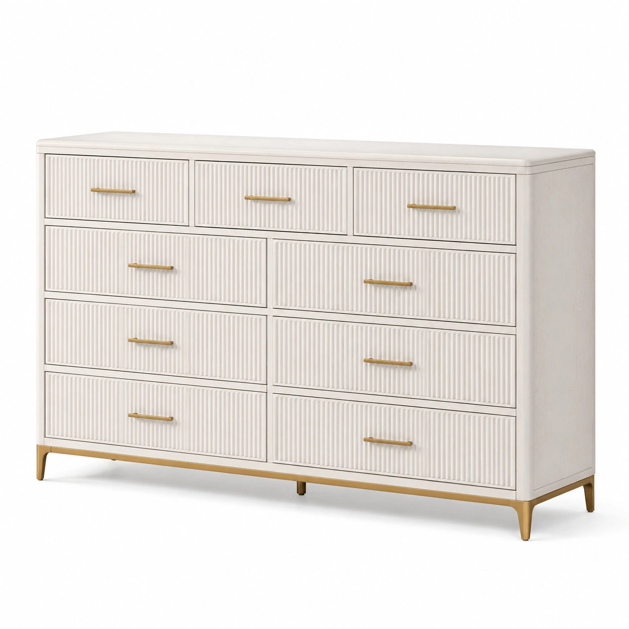 Kommode mit 9 Schubladen MDF Weiß/Metall