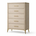 Eichenholz-Schubladenschrank mit fünf Schubladen, beige, 120 cm hoch