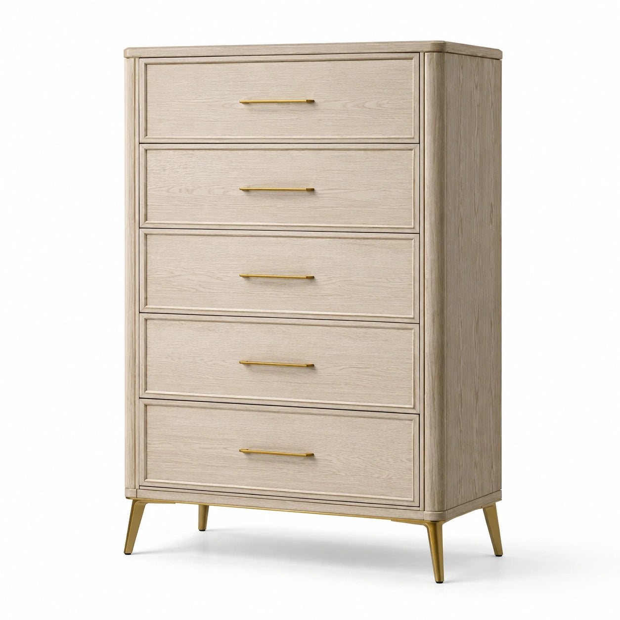 Eichenholz-Schubladenschrank mit fünf Schubladen, beige, 120 cm hoch