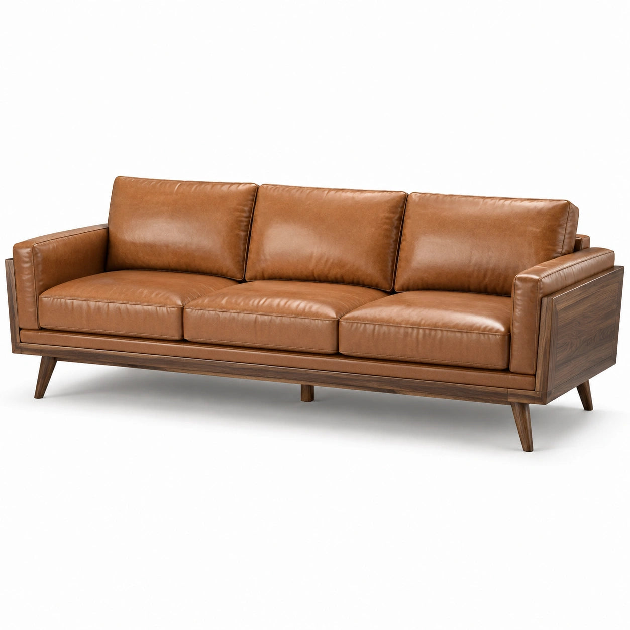 3-Sitzer Sofa PU-Leder Braun Walnussholz 200 cm