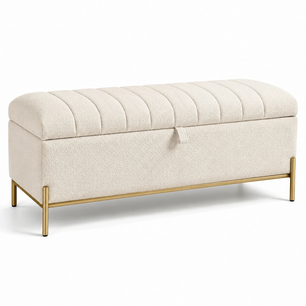 Metallbank mit Bouclé-Stoffbezug Beige 120x40x45 cm