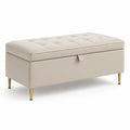 Sitzbank aus Kunstleder mit Stauraum und Metallfüßen, Beige