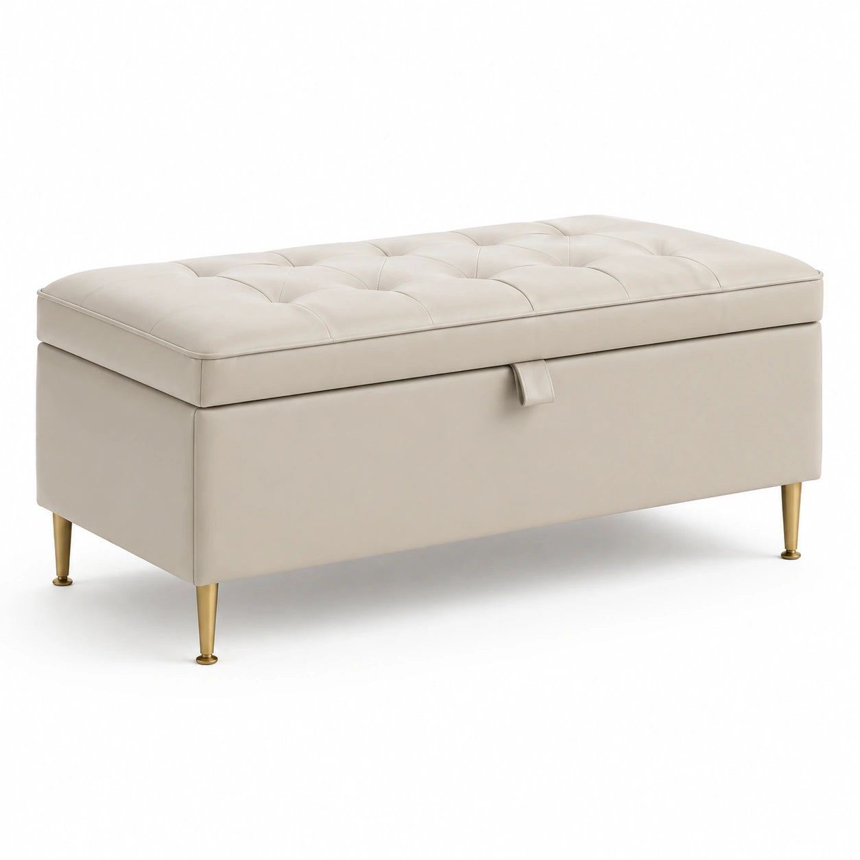 Sitzbank aus Kunstleder mit Stauraum und Metallfüßen, Beige