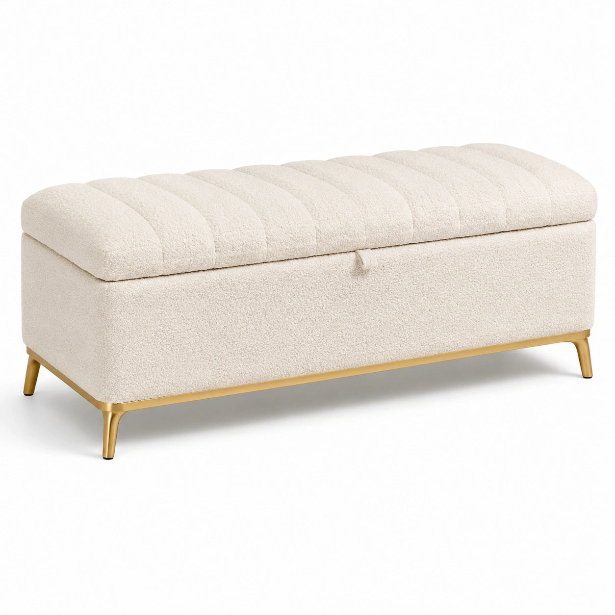Bouclé-gepolsterte Aufbewahrungsbank mit Metallbeinen Creme 120cm