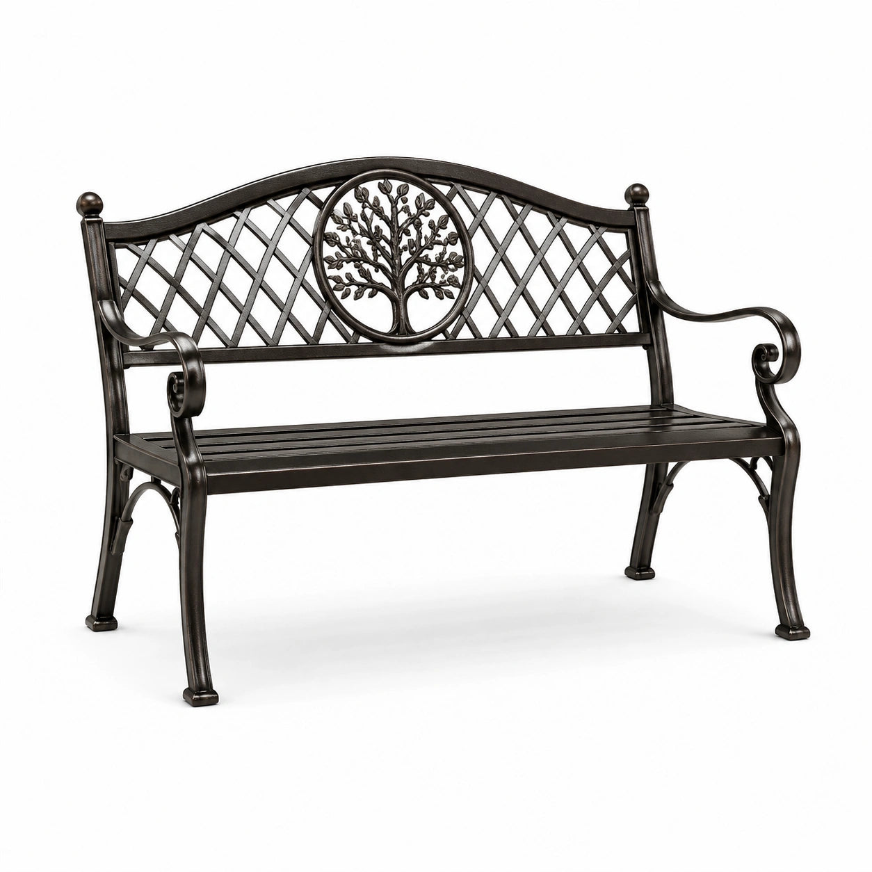 Gartenbank aus Gusseisen mit Baumdesign Rückenlehne 128cm Schwarz