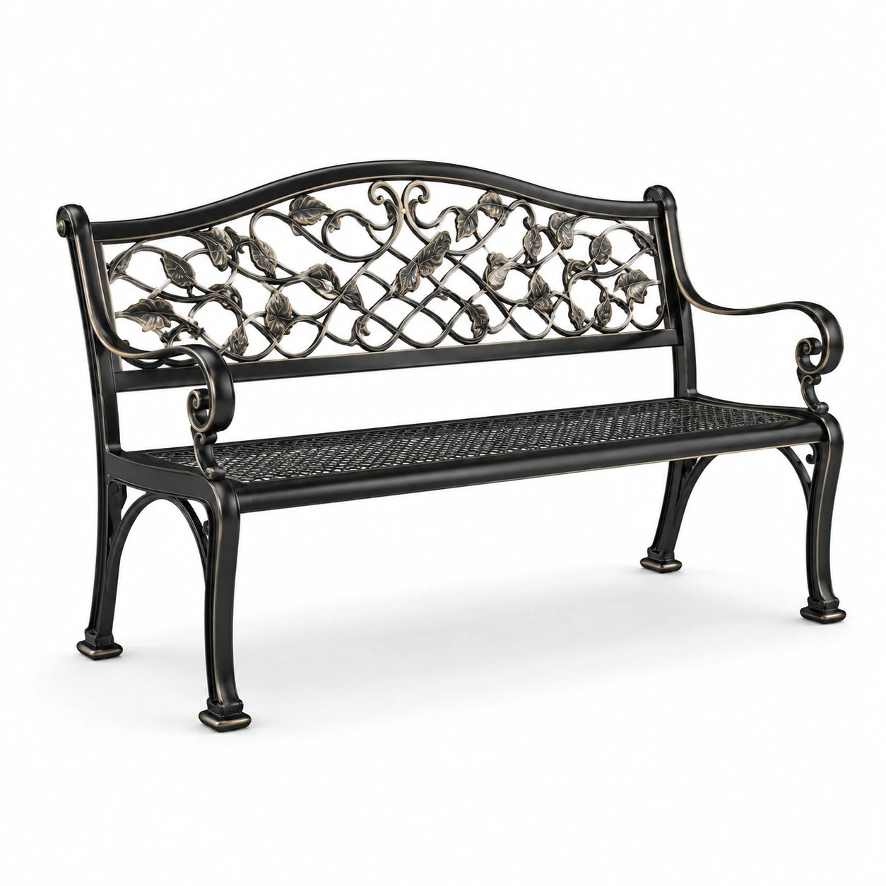 Metall Gartenbank mit Verzierung 125 cm Schwarz