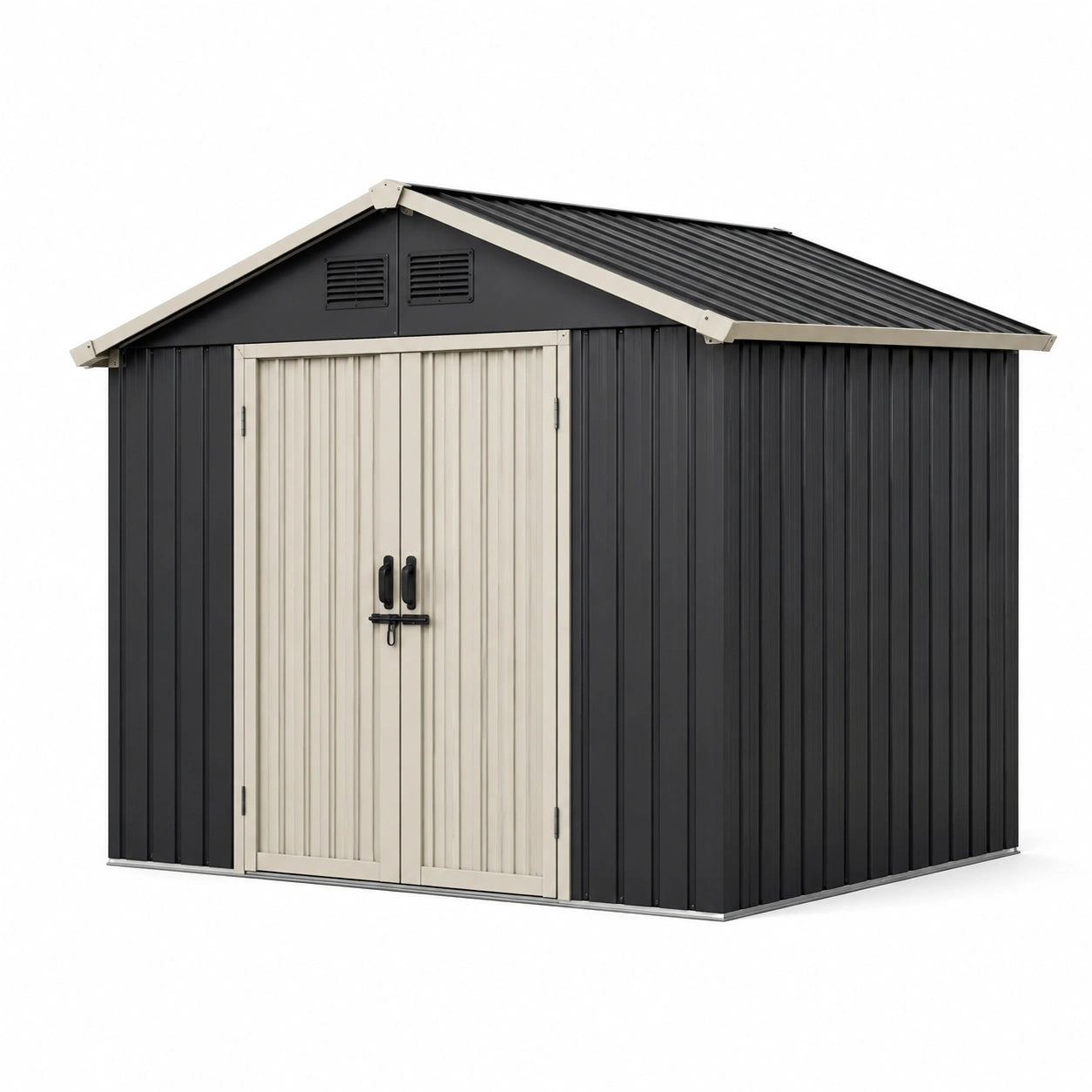 Metall-Gartenhaus aus verzinktem Stahl in Schwarz und Grau, 291x291x209 cm