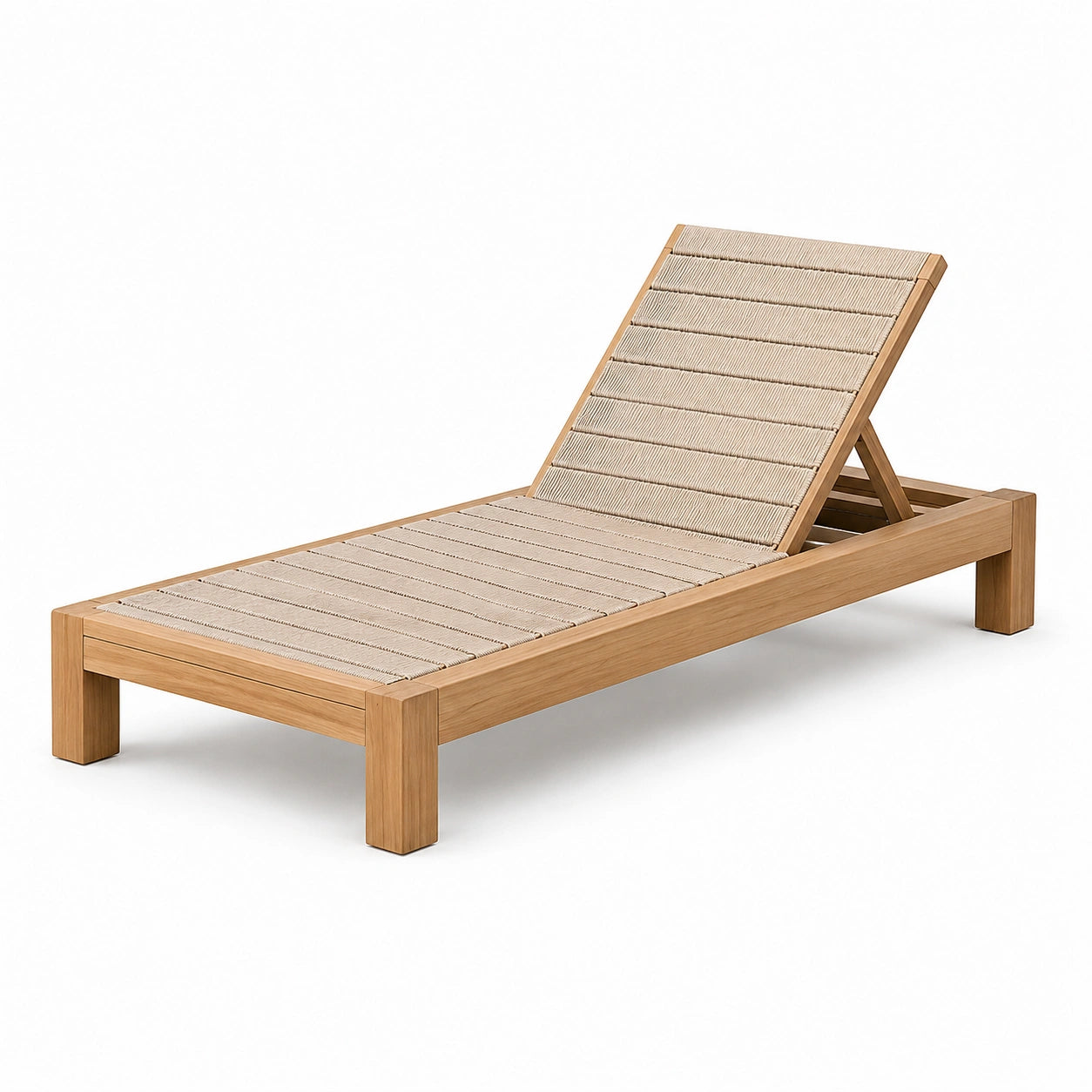 Teakholz Liegestuhl mit Polyestergewebe Beige 200x65x35 cm