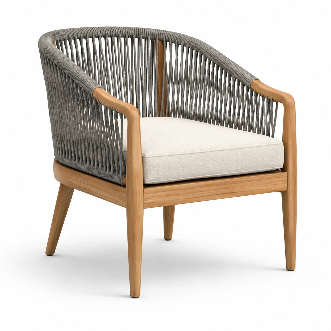 Garten-Loungesessel Teakholz Polypropylenseil Kissenbezug Creme H80cm B70cm T75cm