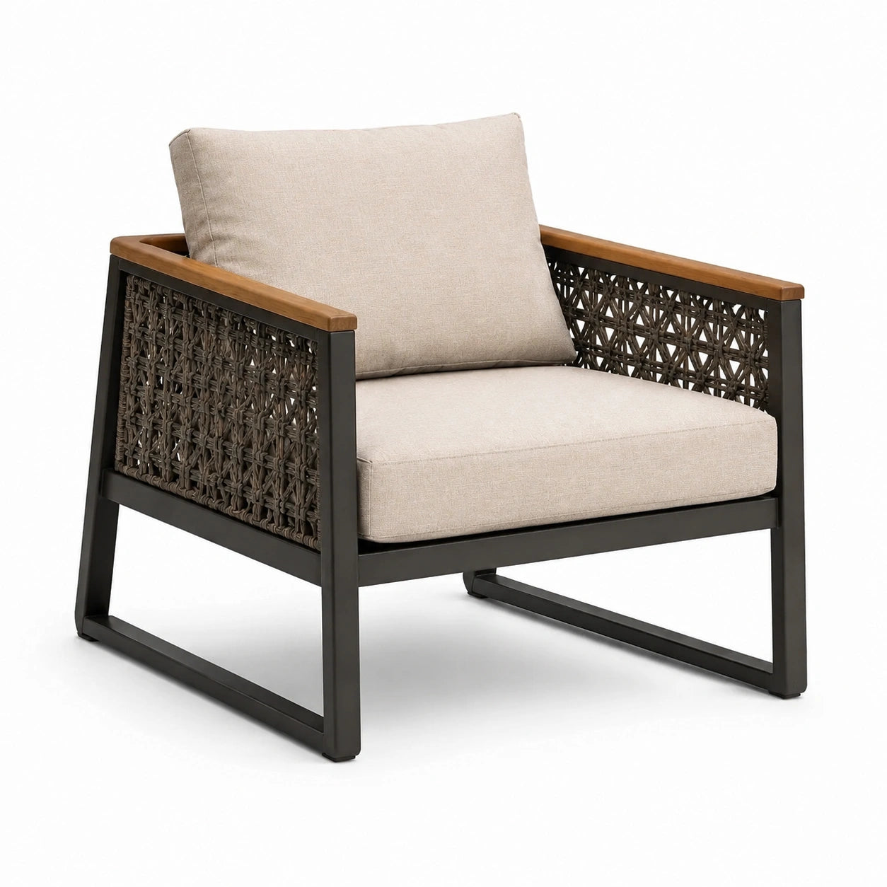 Garten-Loungesessel aus Aluminium und Hartholz mit Polster Beige