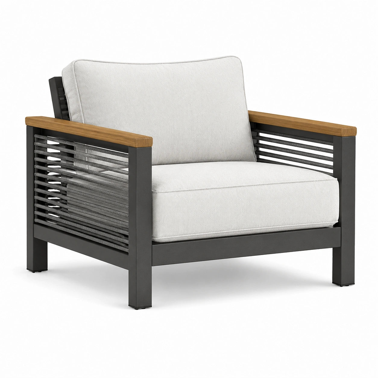 Garten-Loungesessel Aluminium mit Holzakzenten und Polyestergeflecht