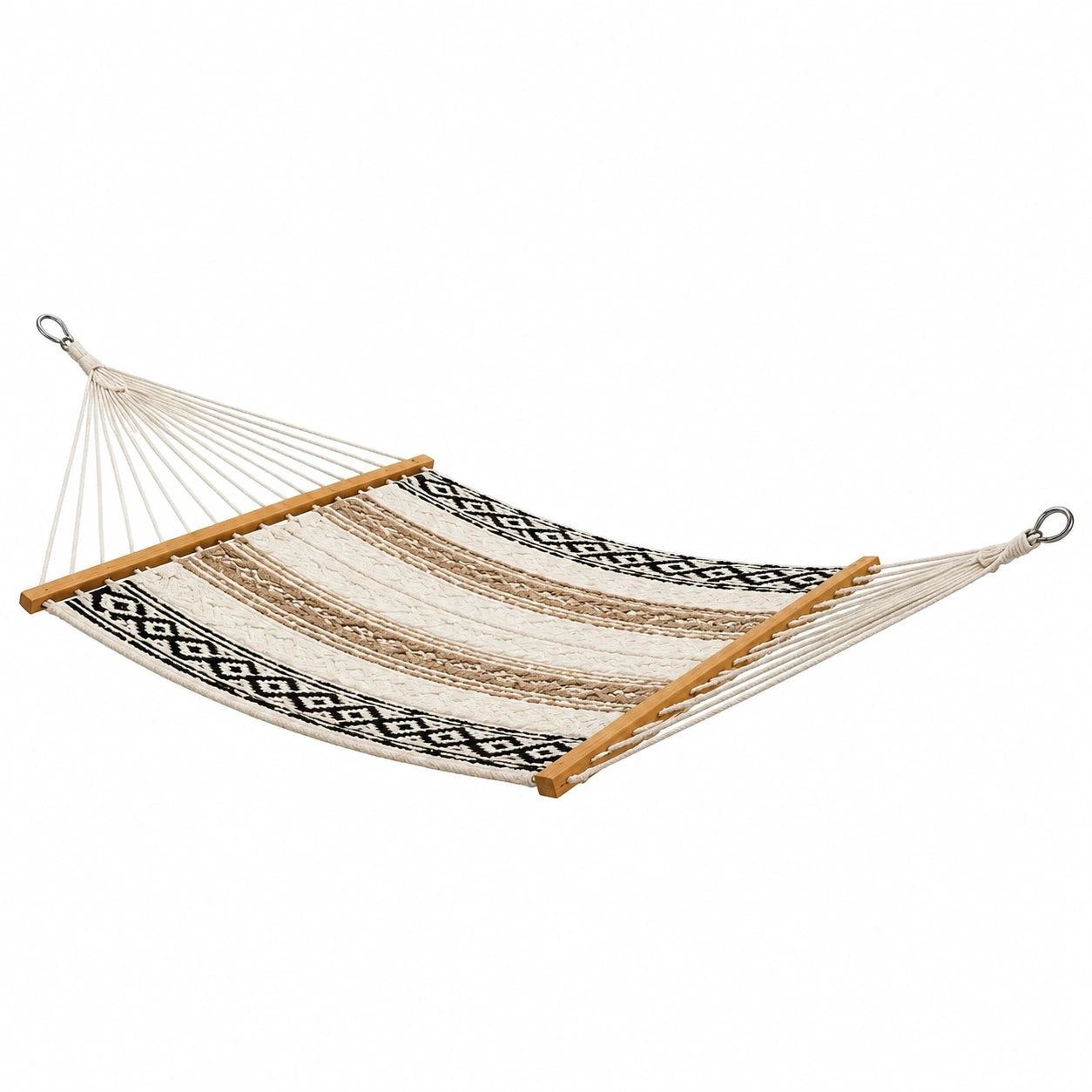 Baumwolle Hängematte mit Holzspreizstäben 200x100 cm Beige/Schwarz