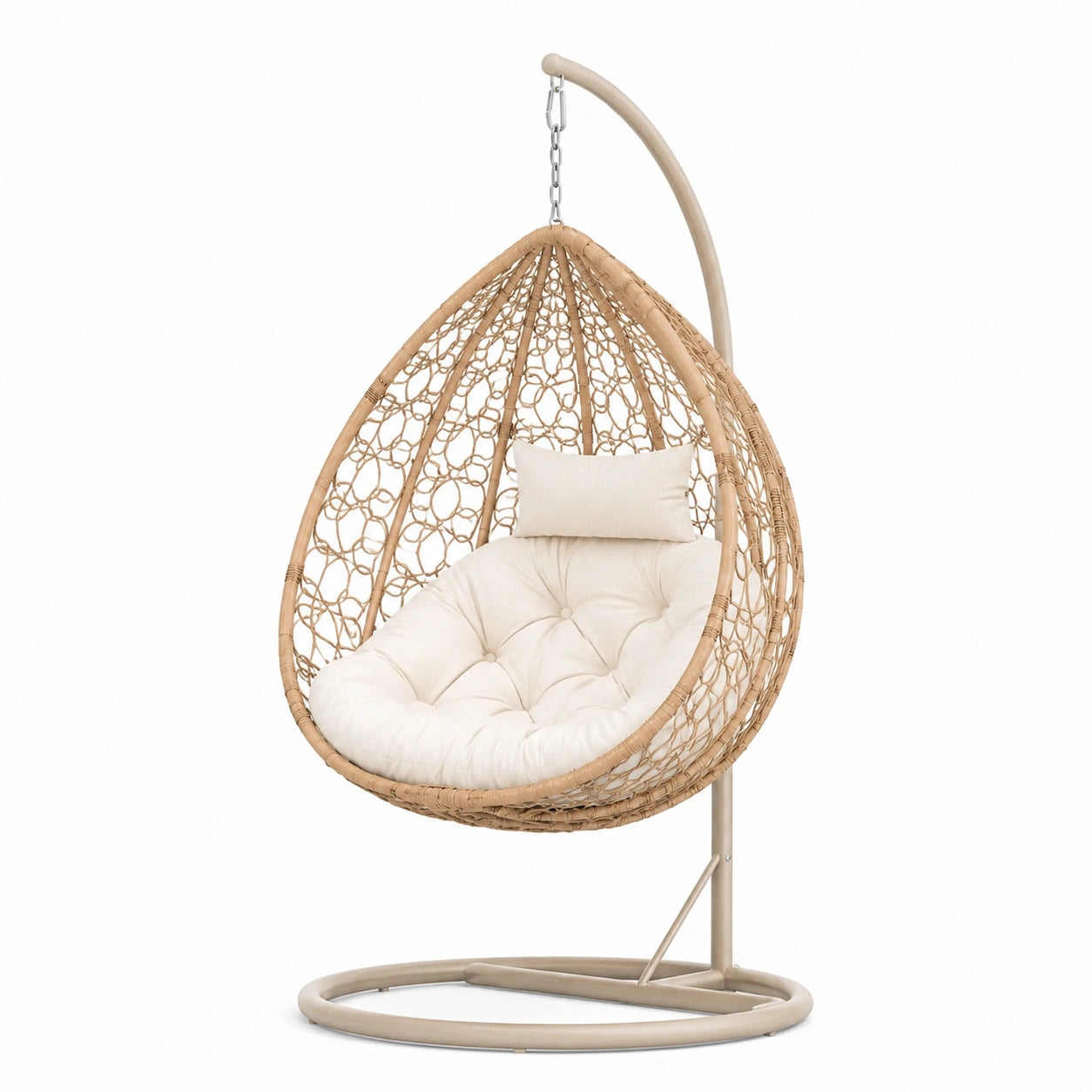 Rattan Hängesessel mit Kissen Beige